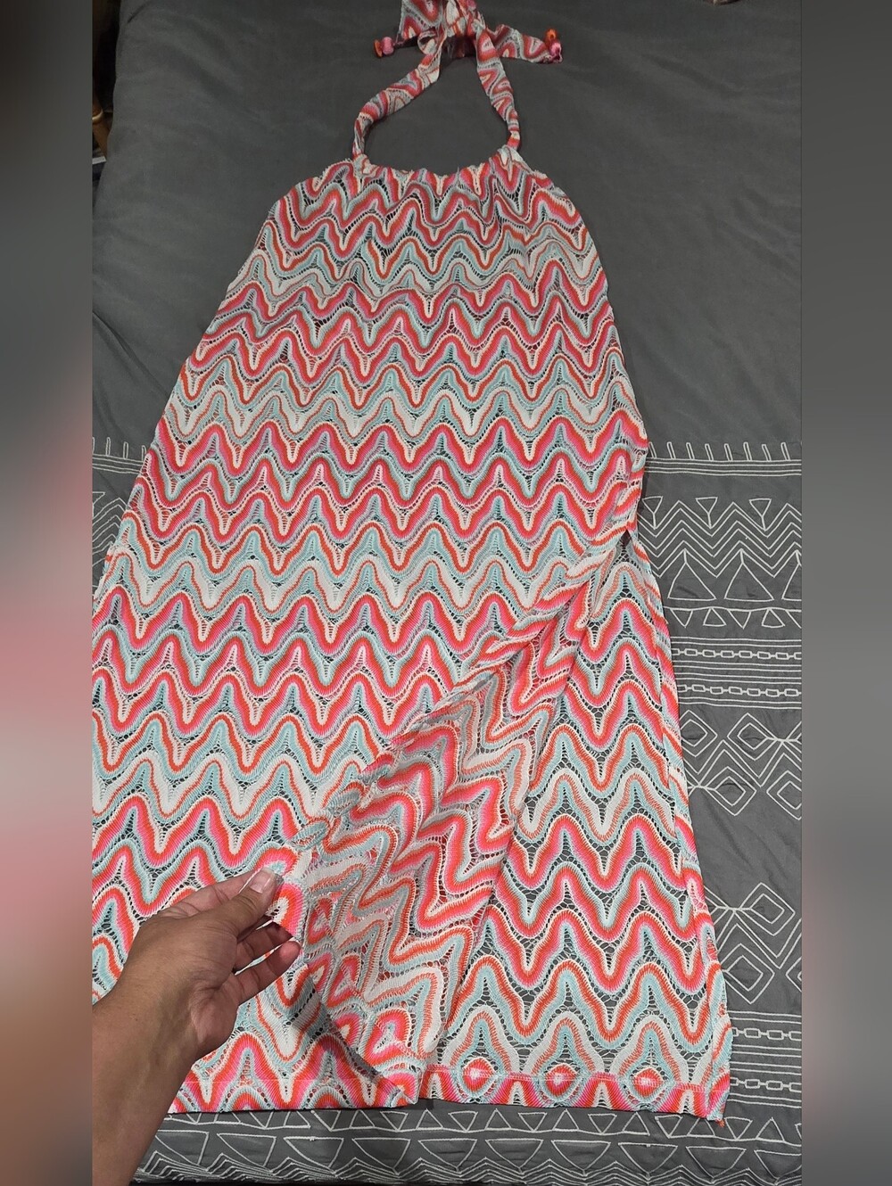 Trina Turk Serafina Crochet Halter Maxi Swim Cover Up Dress Size Medium - Picture 3 of 10
